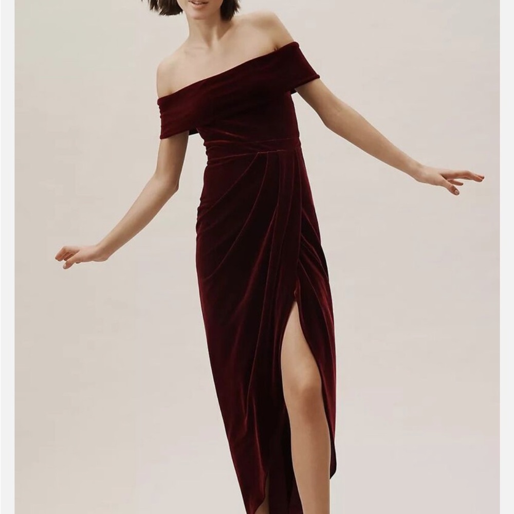 BHLDN Strapless Velvet Dress in Deep Burgundy